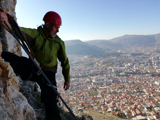 Via ferrata Mostar on the vertical rocks of Stolac hill